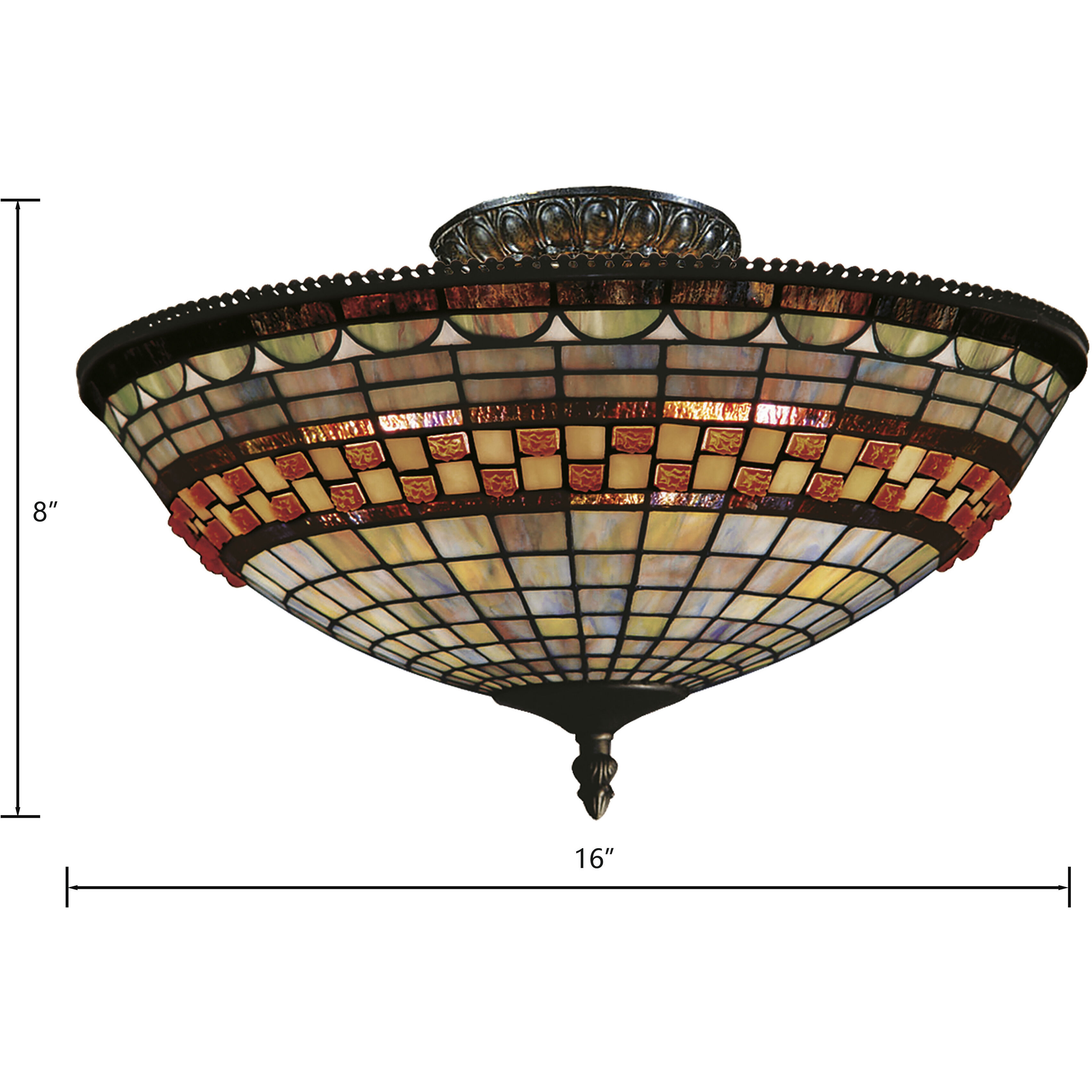 Jewelstone 3 Light 16 inch Classic Bronze with Multicolor Semi Flush Mount Ceiling Light