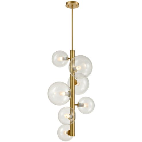 Courcelette 7 Light Venetian Brass Foyer Pendant Ceiling Light in Clear Glass