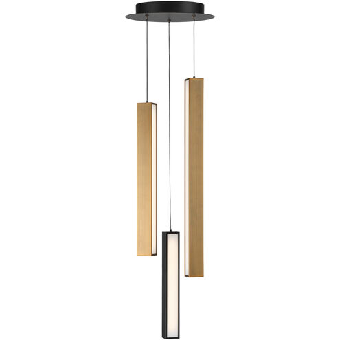 Chaos LED 11.75 inch Black Aged Brass Multi-Light Pendant Ceiling Light in 3, 12in., Black Aged Brass/Black