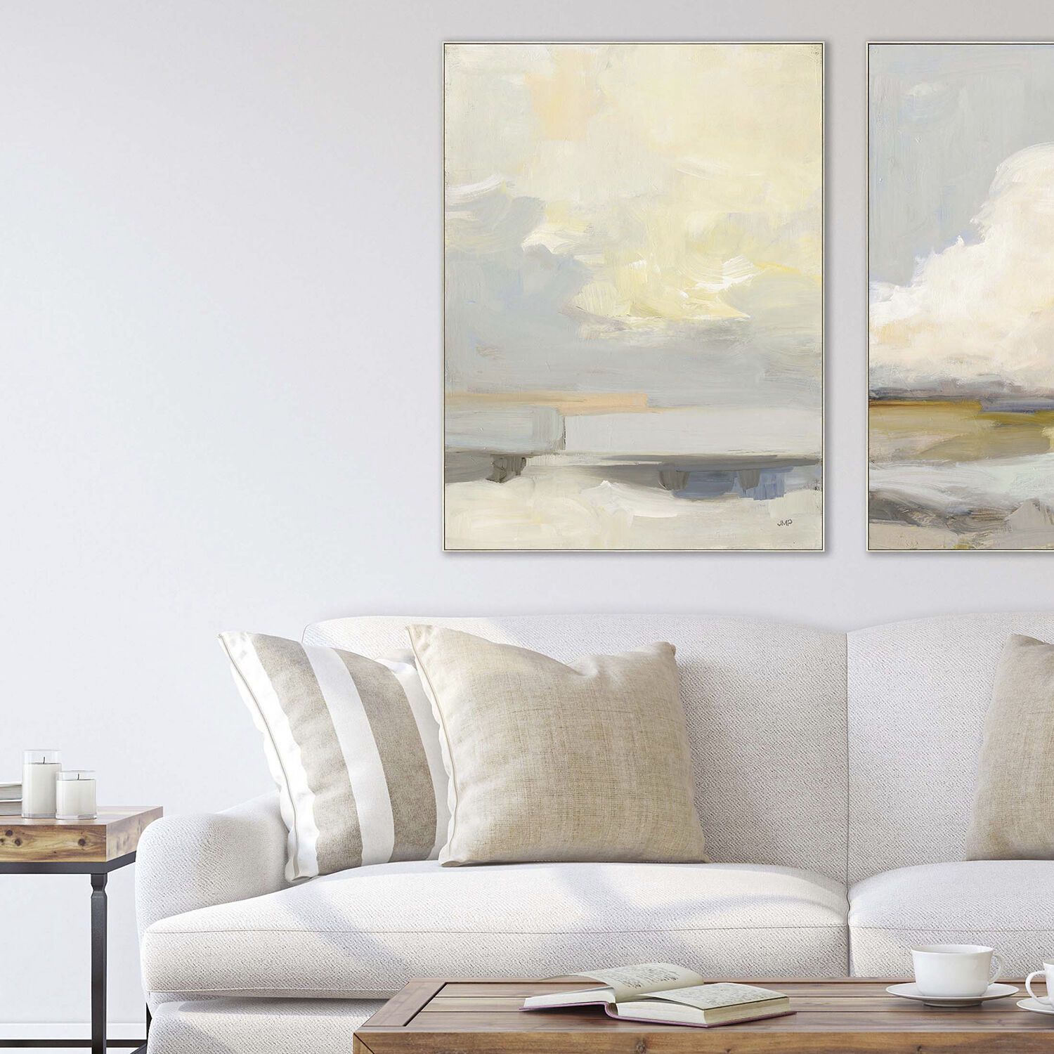 Dream of Clouds Where Land Meets Sky Blue and Gray and Yellow Framed Art