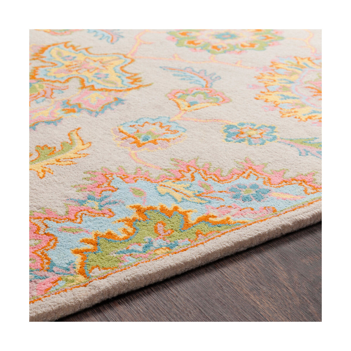 Rajhari 36 X 24 inch Beige/Bright Blue/Bright Pink/Grass Green Rugs, Rectangle