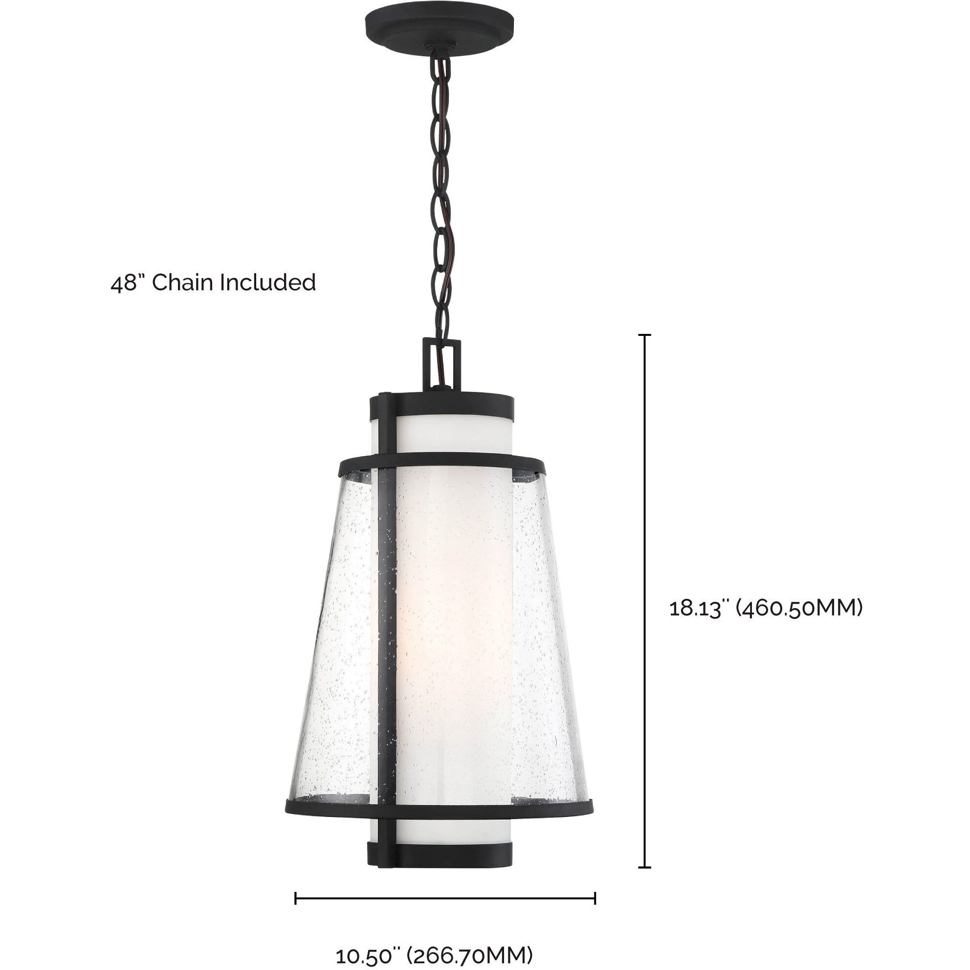 Anau 1 Light 10.5 inch Matte Black and Glass Outdoor Hanging Lantern