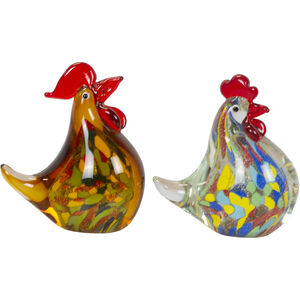 Rooster Handcrafted Art Glass Figurine, 2-Piece Set