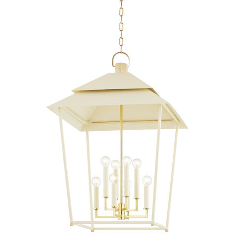 Natick 8 Light 24 inch Aged Brass Hanging Lantern Ceiling Light in Soft Sand
