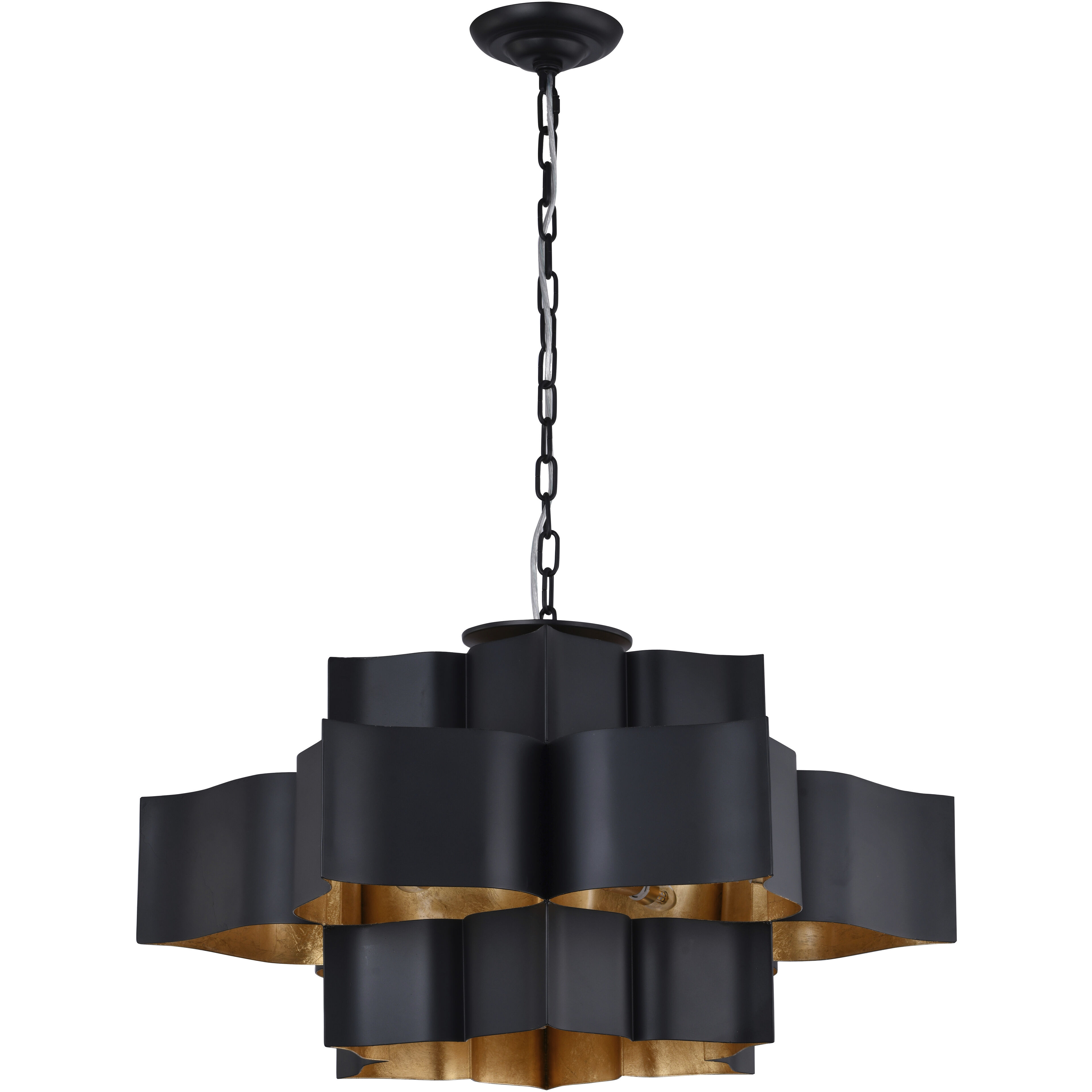 Canada 12 Light 30 inch Matte Black Chandelier Ceiling Light in Matte Black w/ Gold Leaf Interior