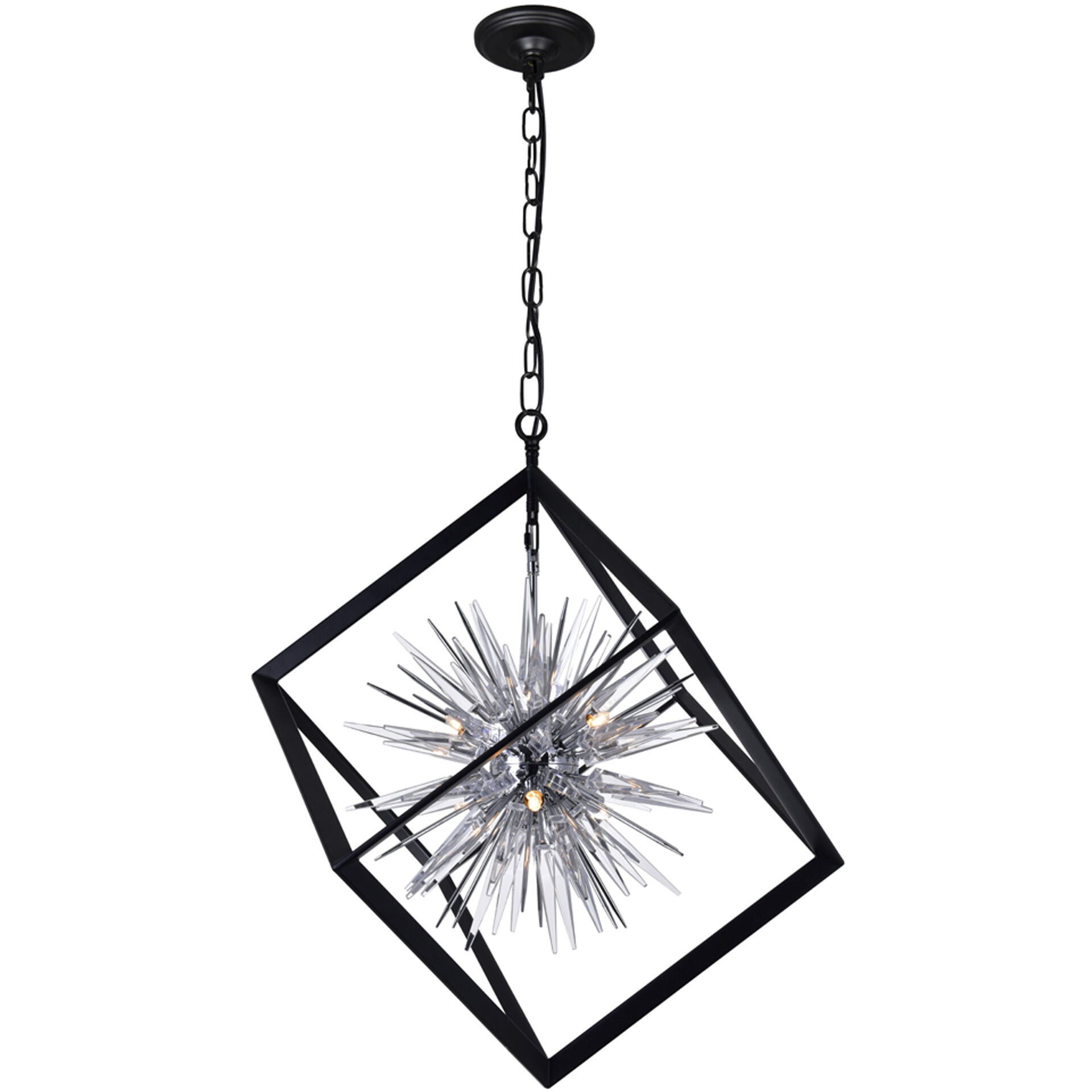Starburst 6 Light 22 inch Chrome and Black Down Chandelier Ceiling Light