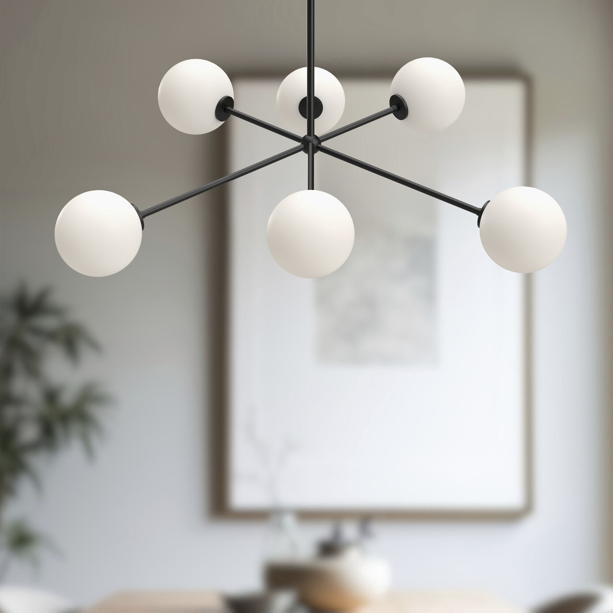 Alora Mood Cassia 6 Light 39.5 inch Matte Black/Opal Matte Glass Chandelier Ceiling Light in Matte Opal Glass