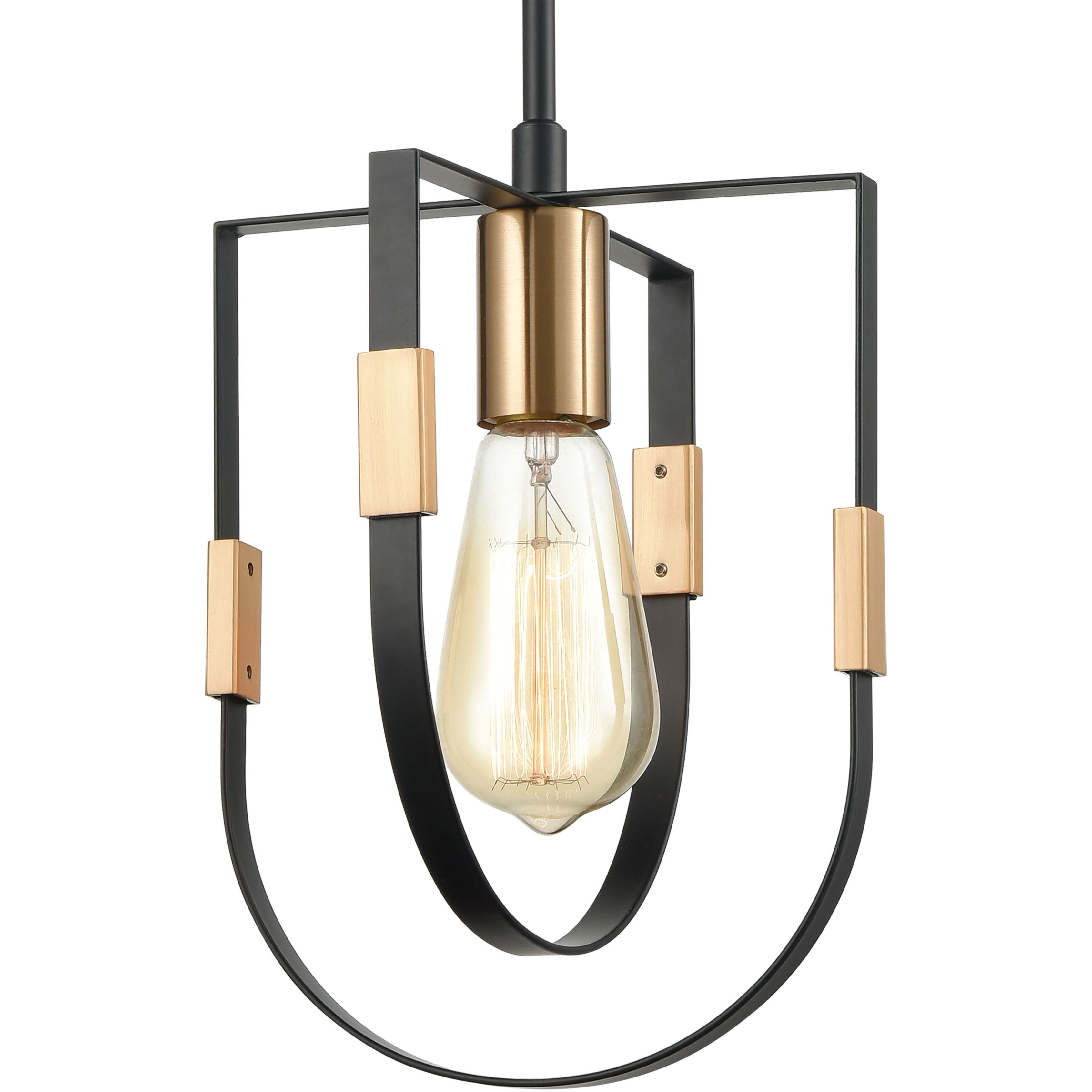 Heathrow 1 Light 8 inch Matte Black with Satin Brass Mini Pendant Ceiling Light