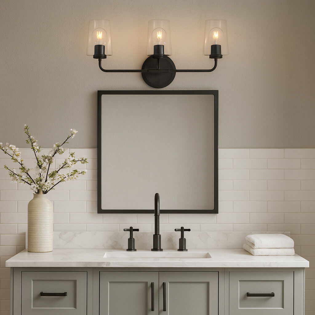 Kline 3 Light 23.75 inch Black Bath Wall Light in Clear