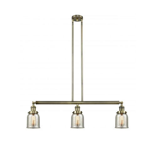 Franklin Restoration Small Bell 3 Light 38 inch Antique Brass Island Light Ceiling Light in Incandescent, Silver Plated Mercury Glass, Franklin Restoration