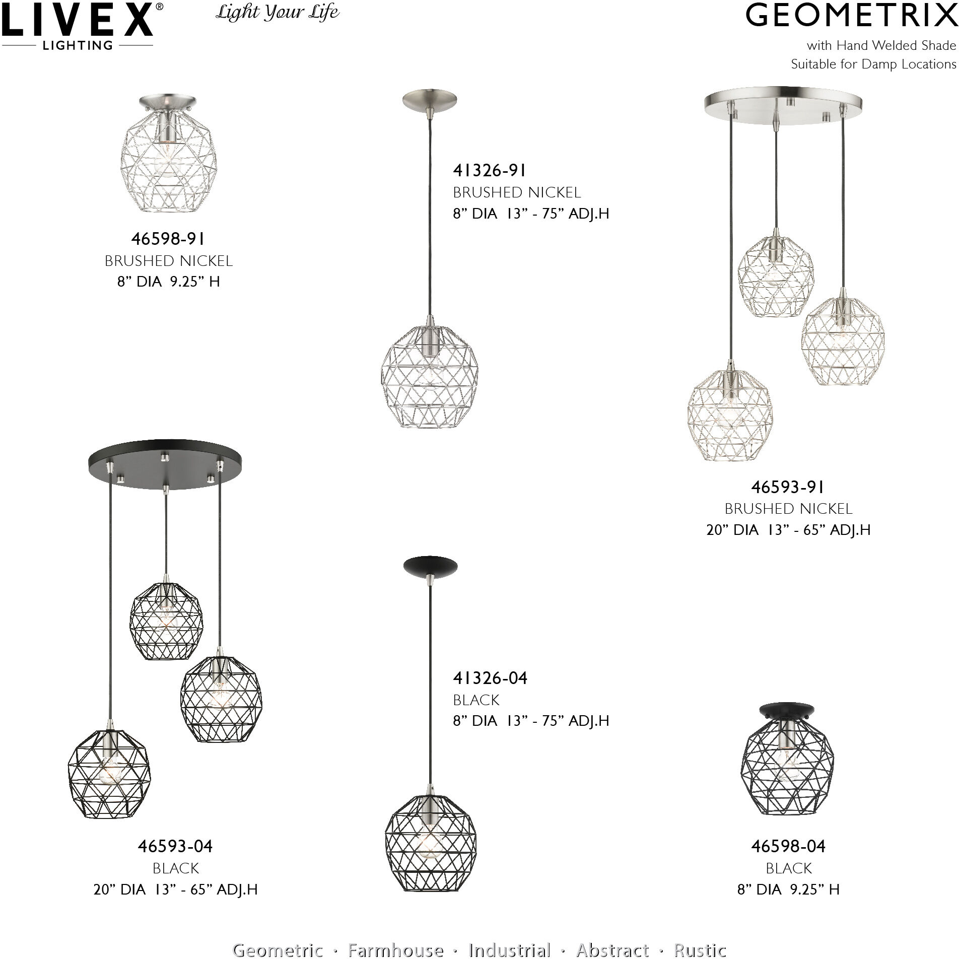 Geometric 1 Light 8 inch Brushed Nickel Mini Pendant Ceiling Light