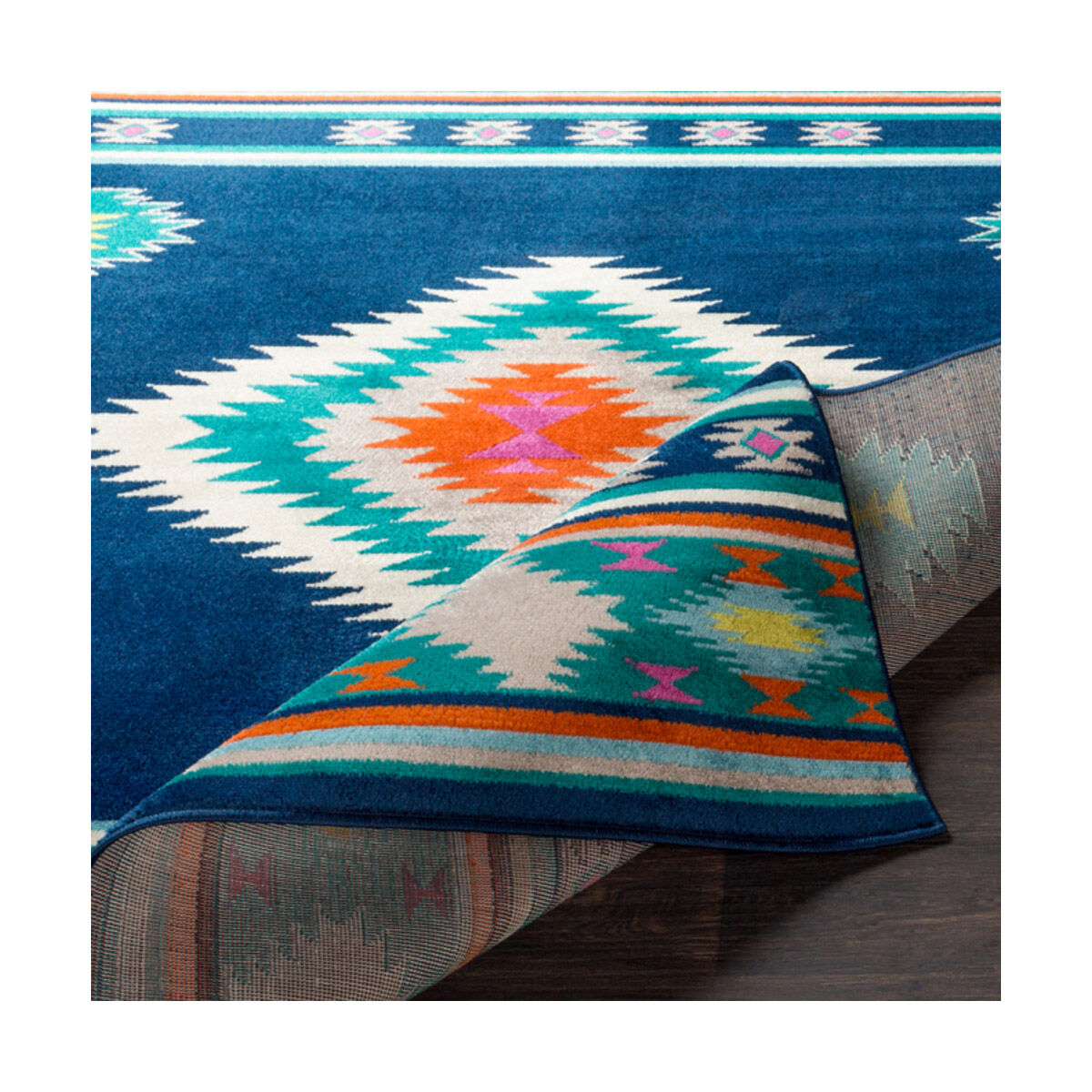 Paramount 93 X 63 inch Dark Blue/Teal/Bright Orange/Fuschia/Lime Rugs, Rectangle