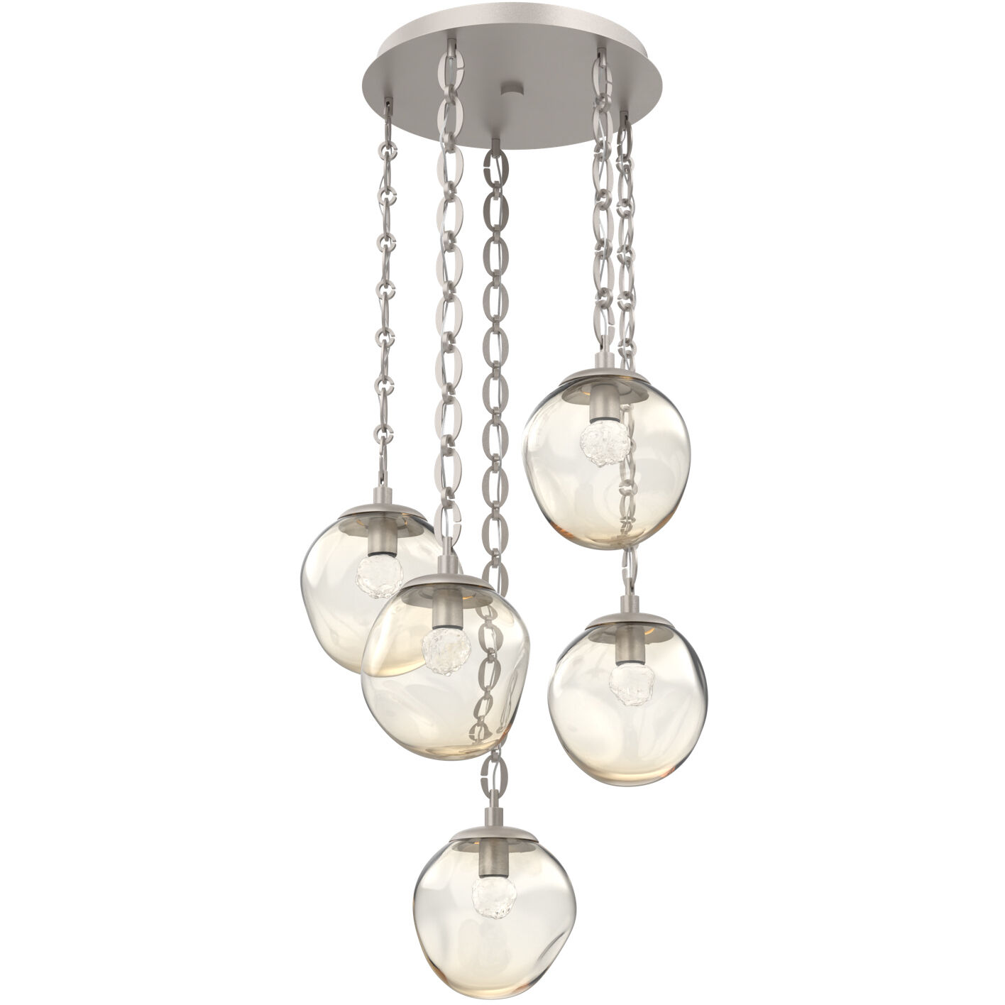 Aster LED 24.3 inch Beige Silver Multi-Pendant Ceiling Light in Amber, 2700K LED, Oval Chain