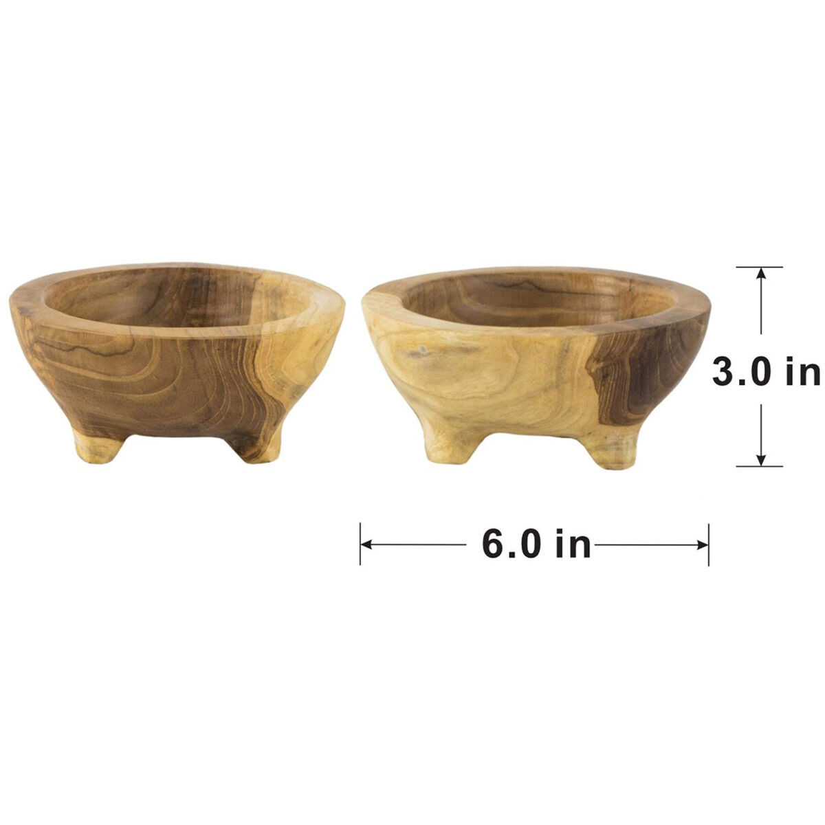 Teak 6 X 3 inch Bowls, With Legs, Set of 2