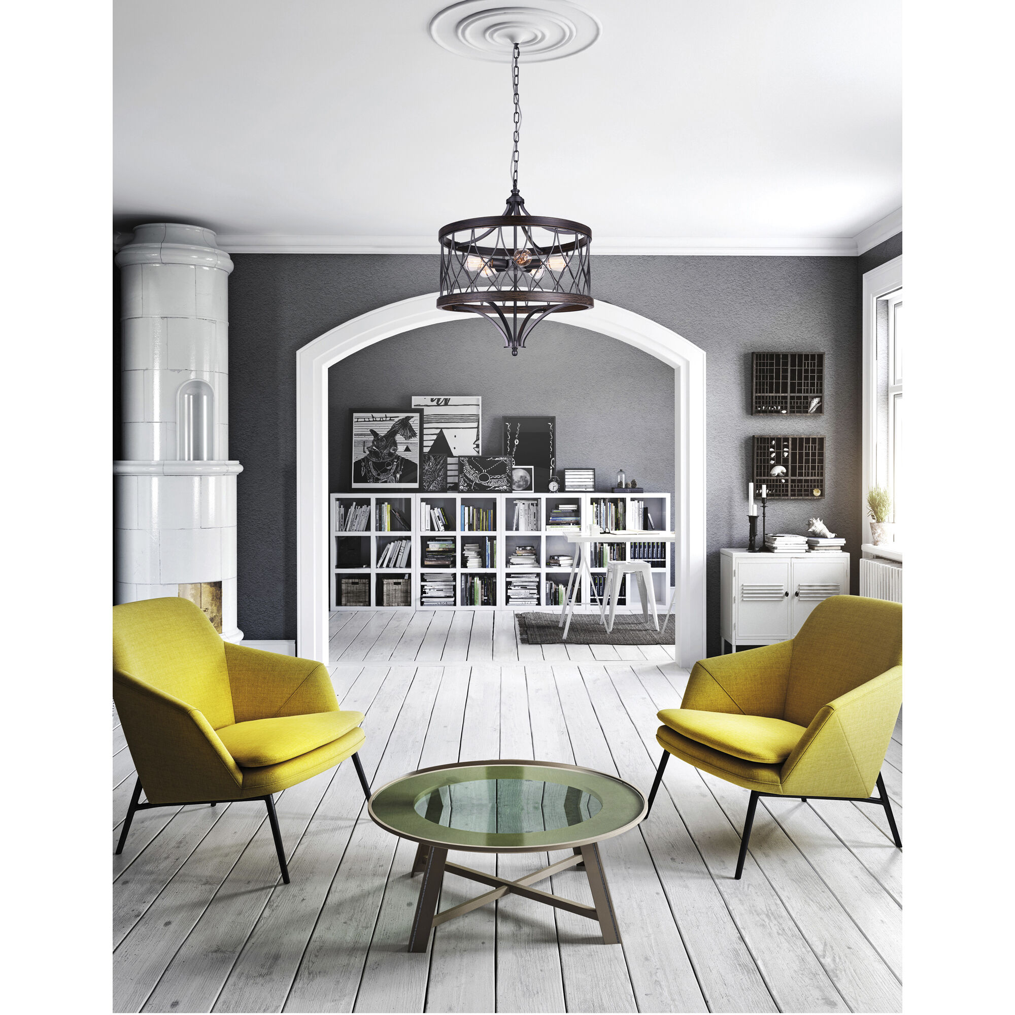 Amazon 5 Light 23 inch Gun Metal Drum Shade Chandelier Ceiling Light