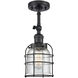 Franklin Restoration Small Bell Cage 1 Light 5 inch Matte Black Semi-Flush Mount Ceiling Light in Seedy Glass, Franklin Restoration