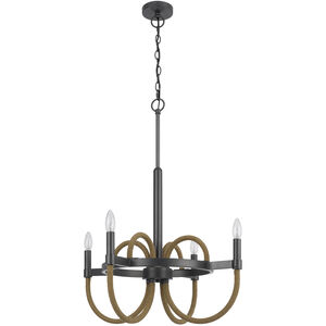 Rowland 4 Light 24 inch Burlap and Black Chandelier Ceiling Light, Candelabra Style