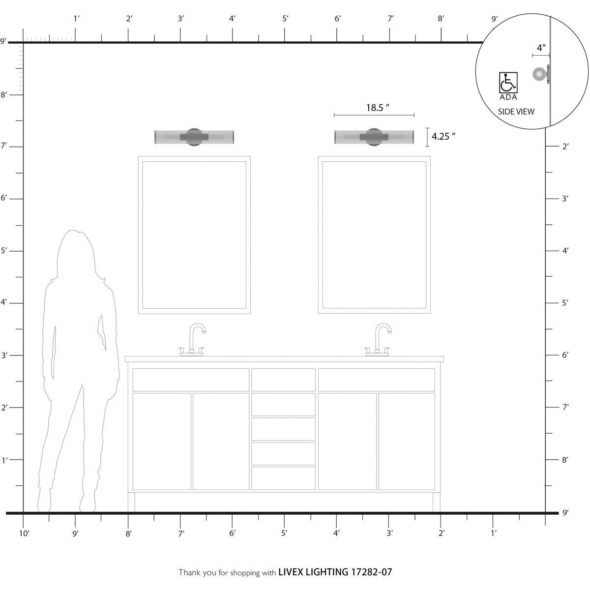 Banca 2 Light 4 inch Bronze with Antique Brass Accent ADA Vanity Sconce Wall Light