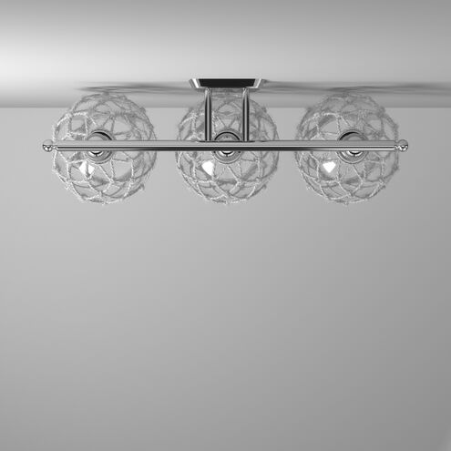 Ballston Farmhouse Rope 3 Light 28 inch Polished Chrome Bath Vanity Light Wall Light in Bulb Not Included, Clear Glass with White Rope, Ballston