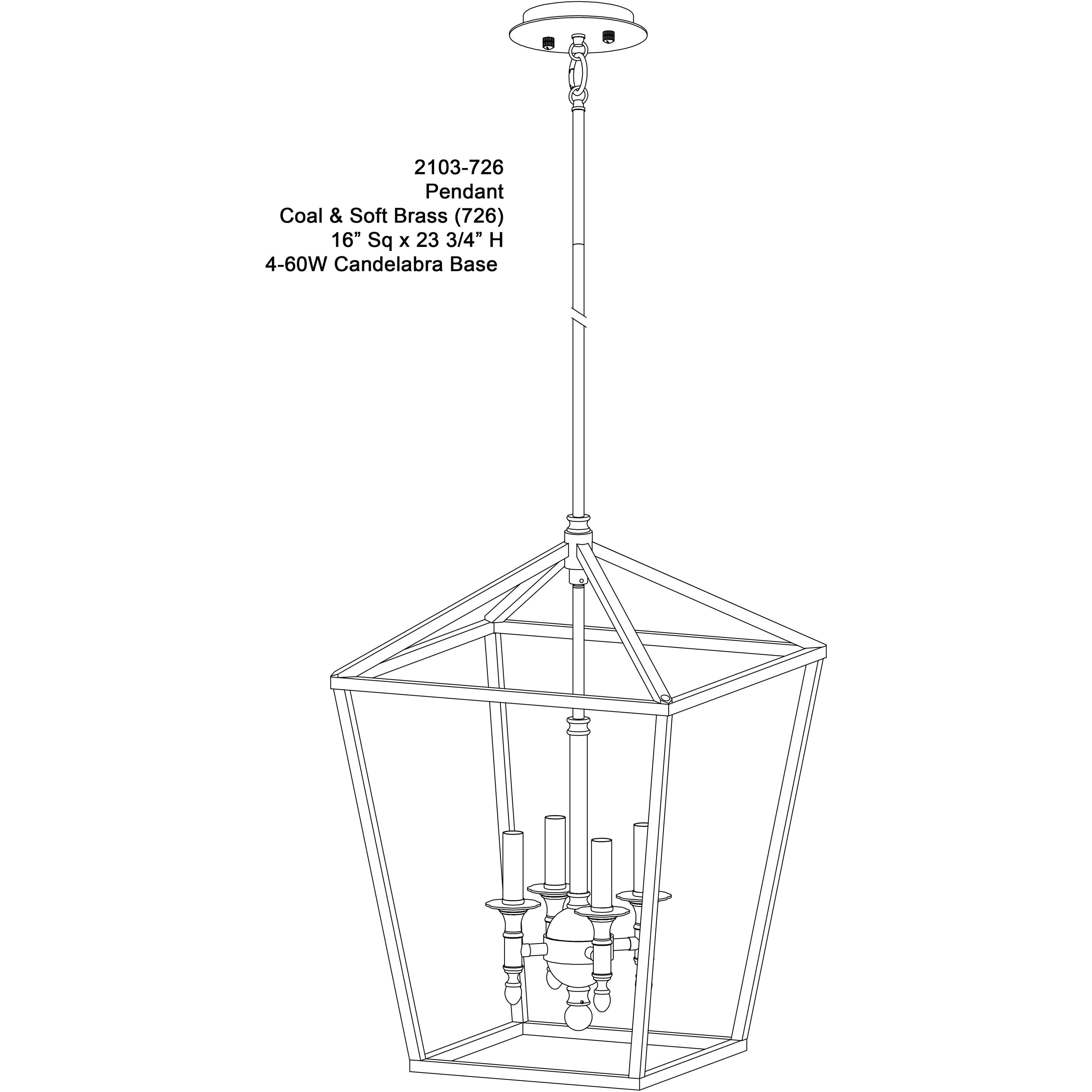 Townhall 4 Light 16 inch Coal/Soft Brass Pendant Ceiling Light