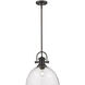 Hines 1 Light 14 inch Rubbed Bronze Pendant Ceiling Light in Seeded Glass, Large