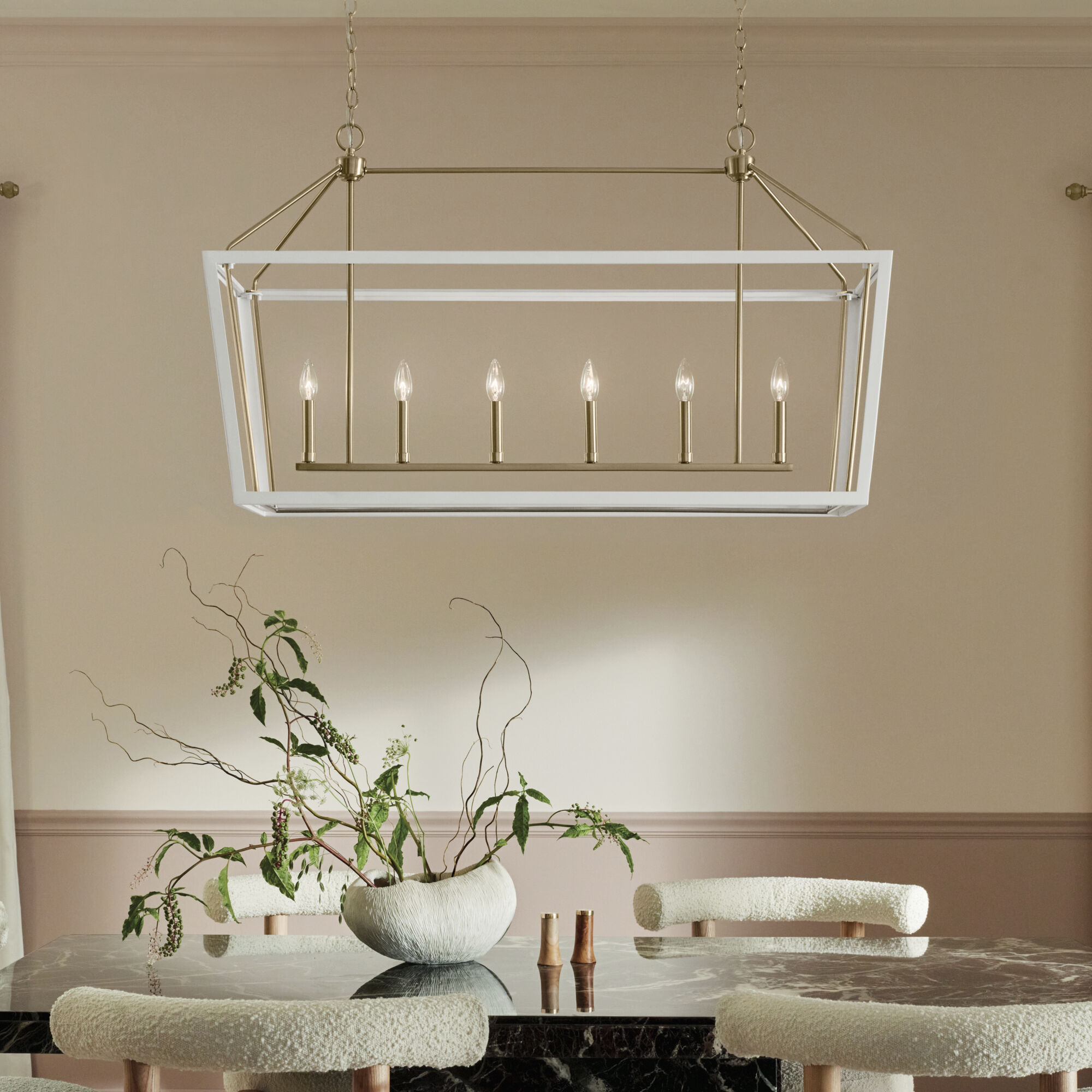 Delvin 6 Light 44.25 inch Champagne Bronze with White Chandelier Linear Ceiling Light, Single