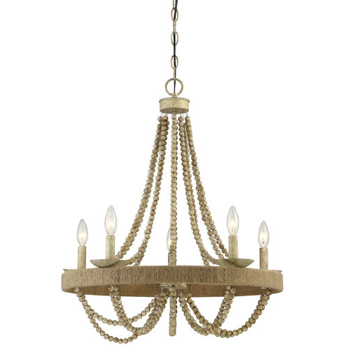 Bohemian 5 Light 26 inch Natural Wood with Rope Chandelier Ceiling Light