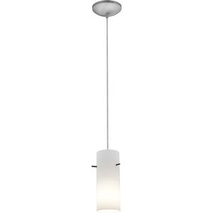 Cylinder 1 Light 4 inch Brushed Steel Pendant Ceiling Light in Opal, Cord