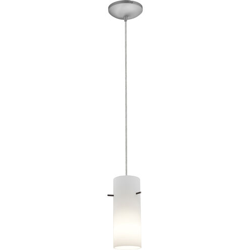 Cylinder 1 Light 4 inch Brushed Steel Pendant Ceiling Light in Opal, Cord