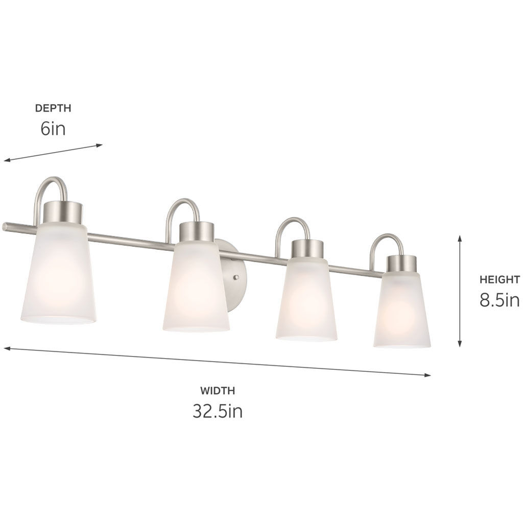 Erma 4 Light 32.5 inch Brushed Nickel Bath Vanity Light Wall Light, 4 Arm