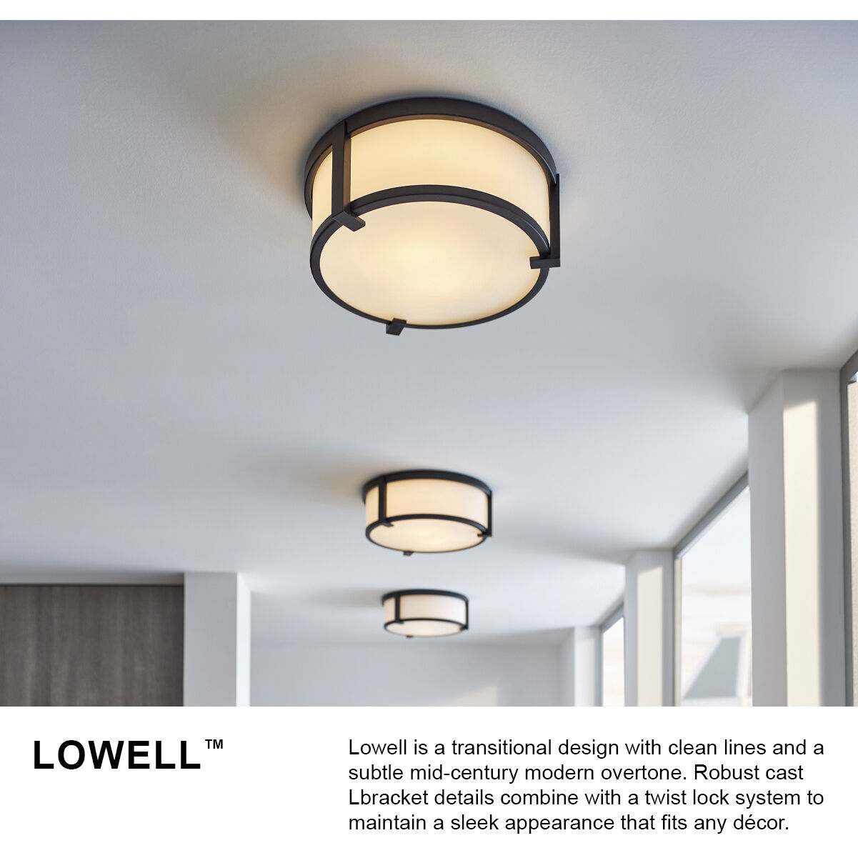 Lowell 2 Light 13.25 inch Black Indoor Flush Mount Ceiling Light