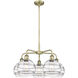 Ballston Rochester 5 Light 26 inch Antique Brass Stem Hung Chandelier Ceiling Light in Clear Glass