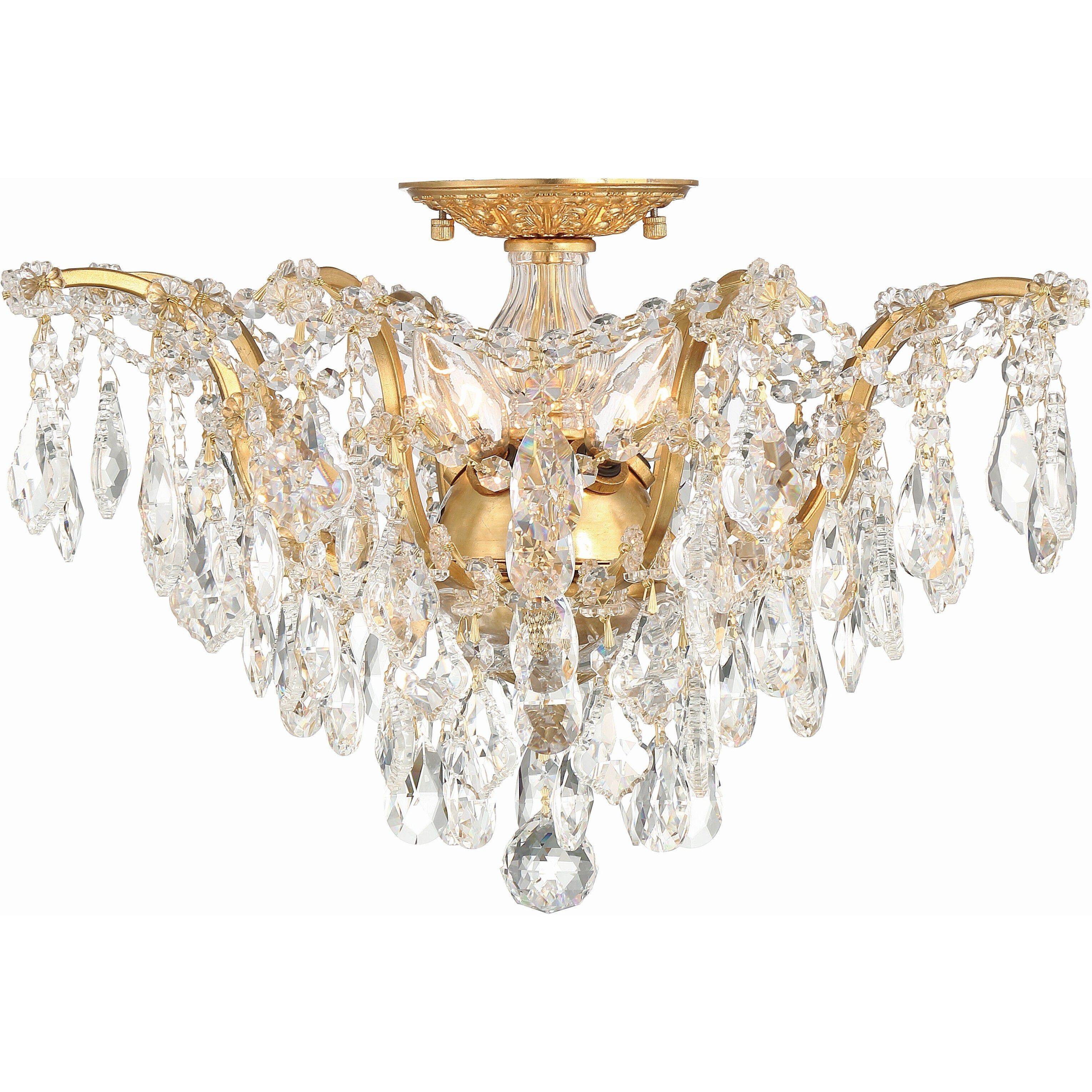 Filmore 5 Light 19 inch Antique Gold Semi Flush Ceiling Light in Clear Hand Cut