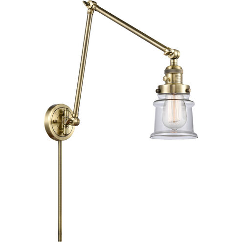 Small Canton 30 inch 3.5 watt Antique Brass Swing Arm Wall Light in Clear Glass, Franklin Restoration
