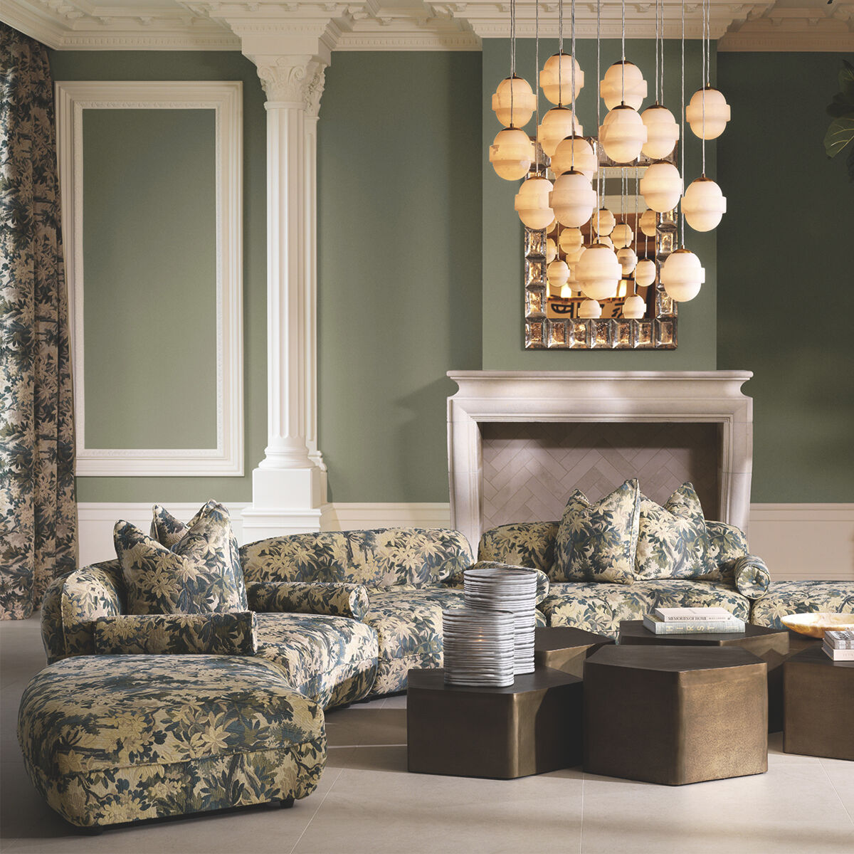 Icarus 5 Light 17.72 inch Antique Brass and Alabaster Chandelier Ceiling Light