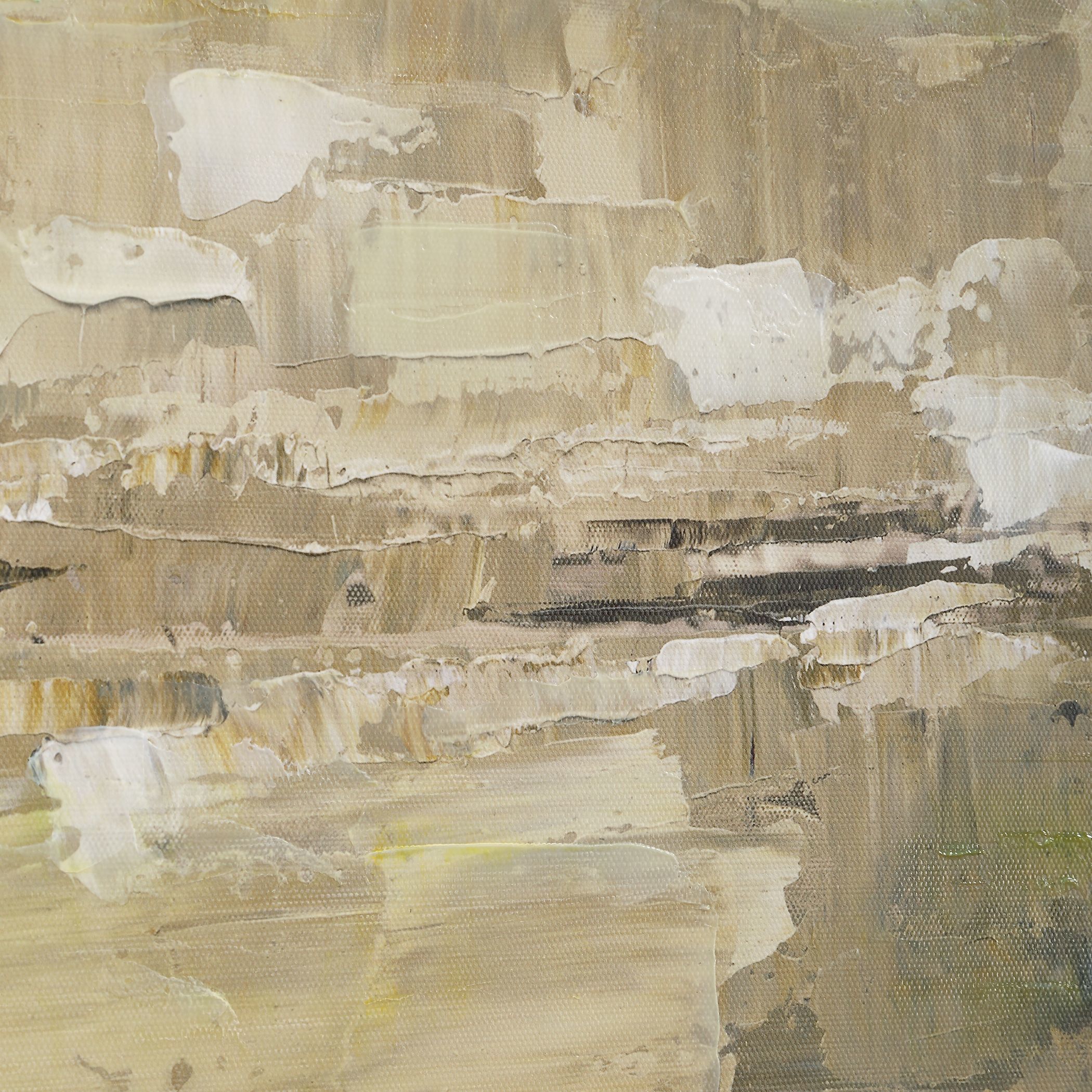 Fragment Gray and Green and Beige and Black Hand Painted Landscape Art