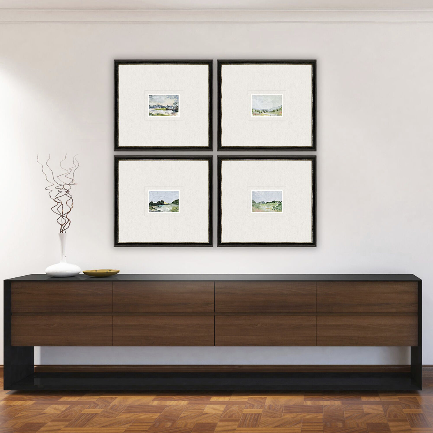 A Glimpse Outside Blue and Green and Pink and White Framed Art