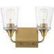 Hudson 2 Light 13 inch Natural Aged Brass Bath Vanity Wall Light in Clear