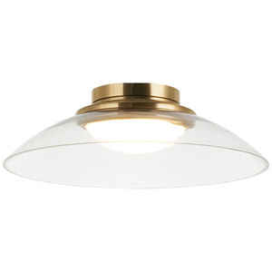 Luna LED 13.88 inch Aged Gold Brass Flush Mount Ceiling Light in Aged Gold Brass and Clear