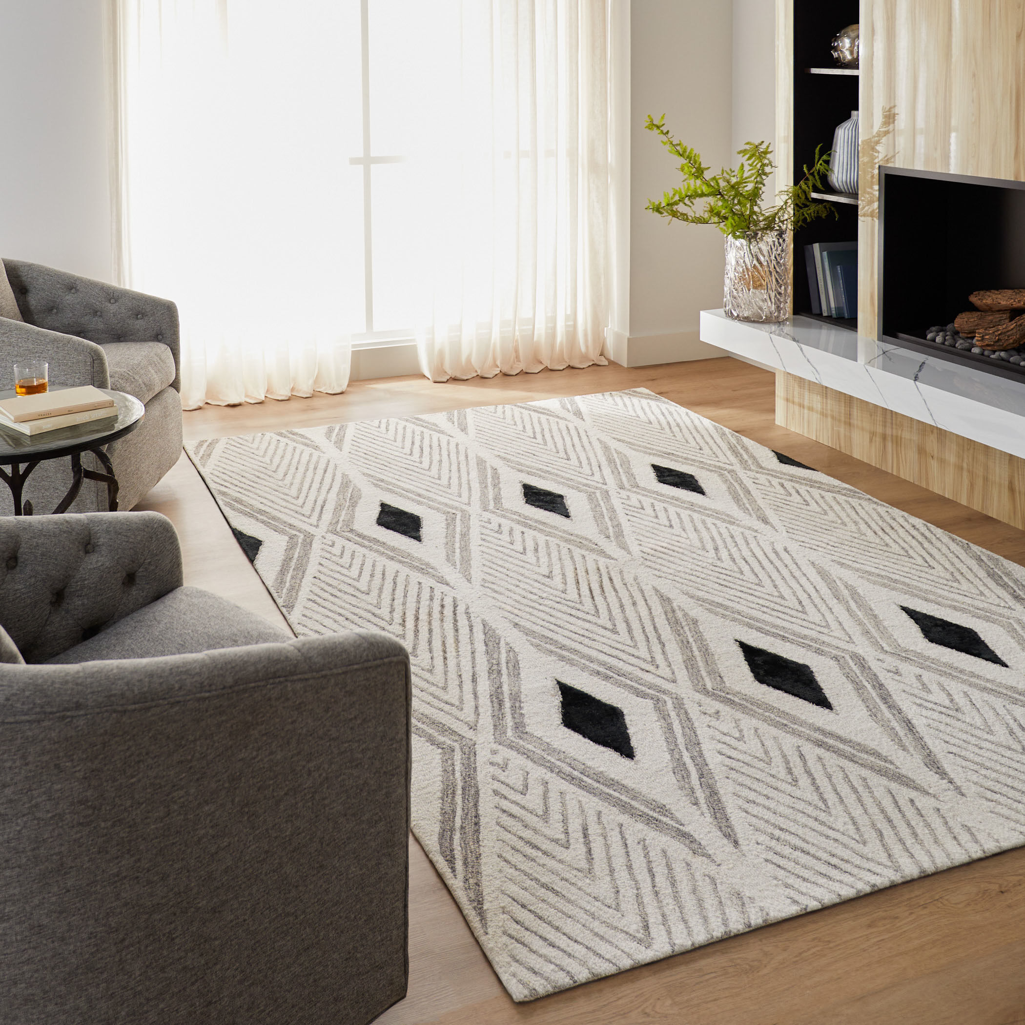Vani 36 X 24 inch Black/White Rug in 2 x 3