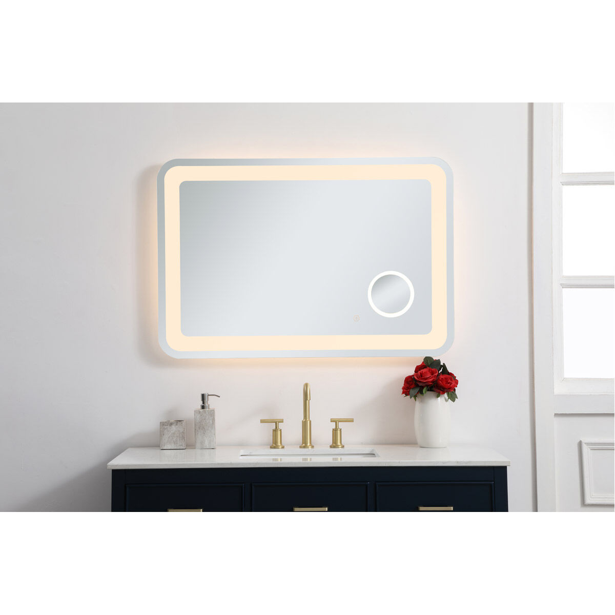 Lux 40 X 27 inch Glossy White Lighted Wall Mirror