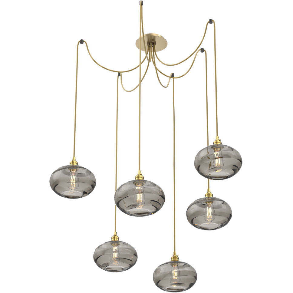 Coppa 6 Light 17 inch Gilded Brass Swag Multi-Pendant Ceiling Light in Smoke Optic