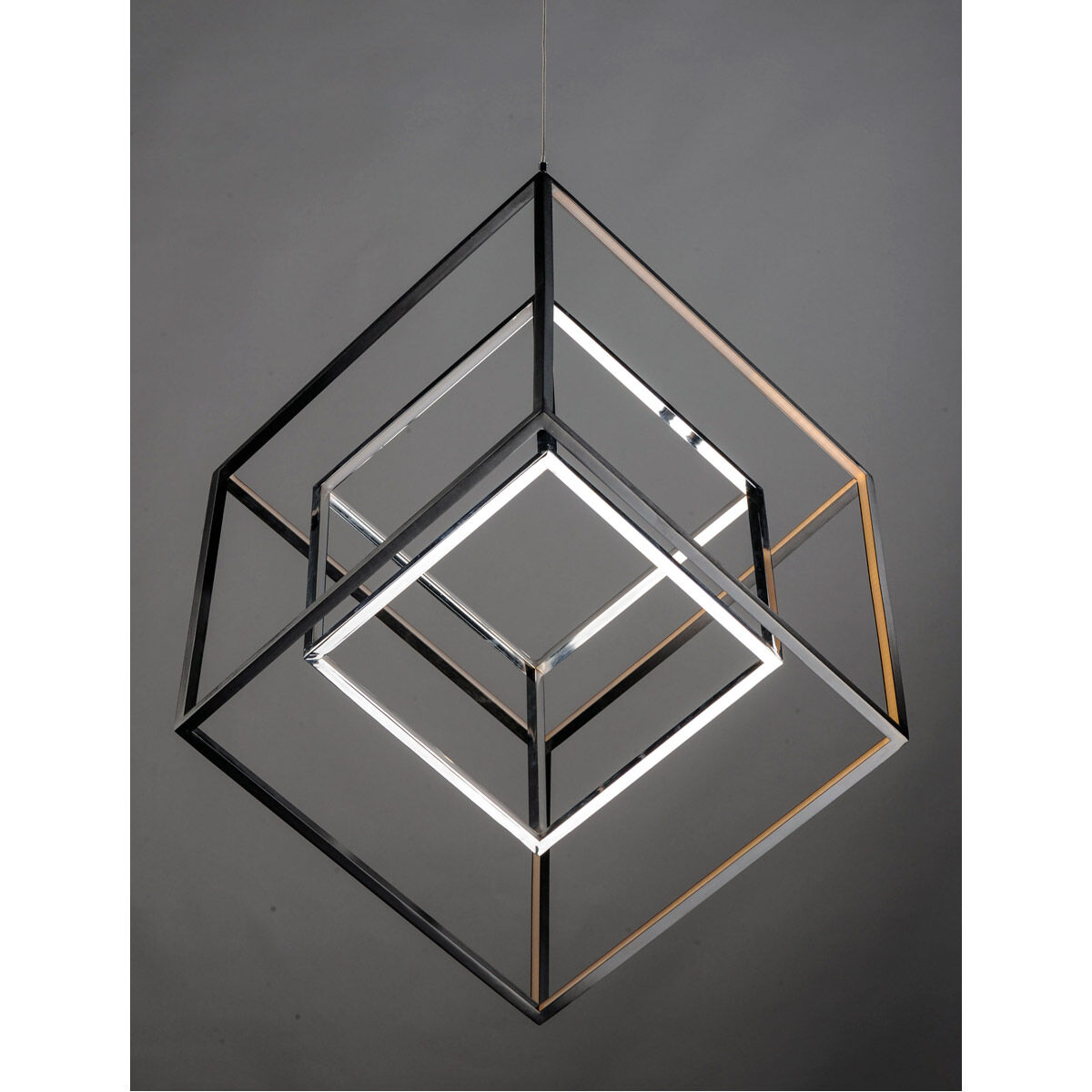 4 Square LED 30.5 inch Black and Polished Chrome Single Pendant Ceiling Light