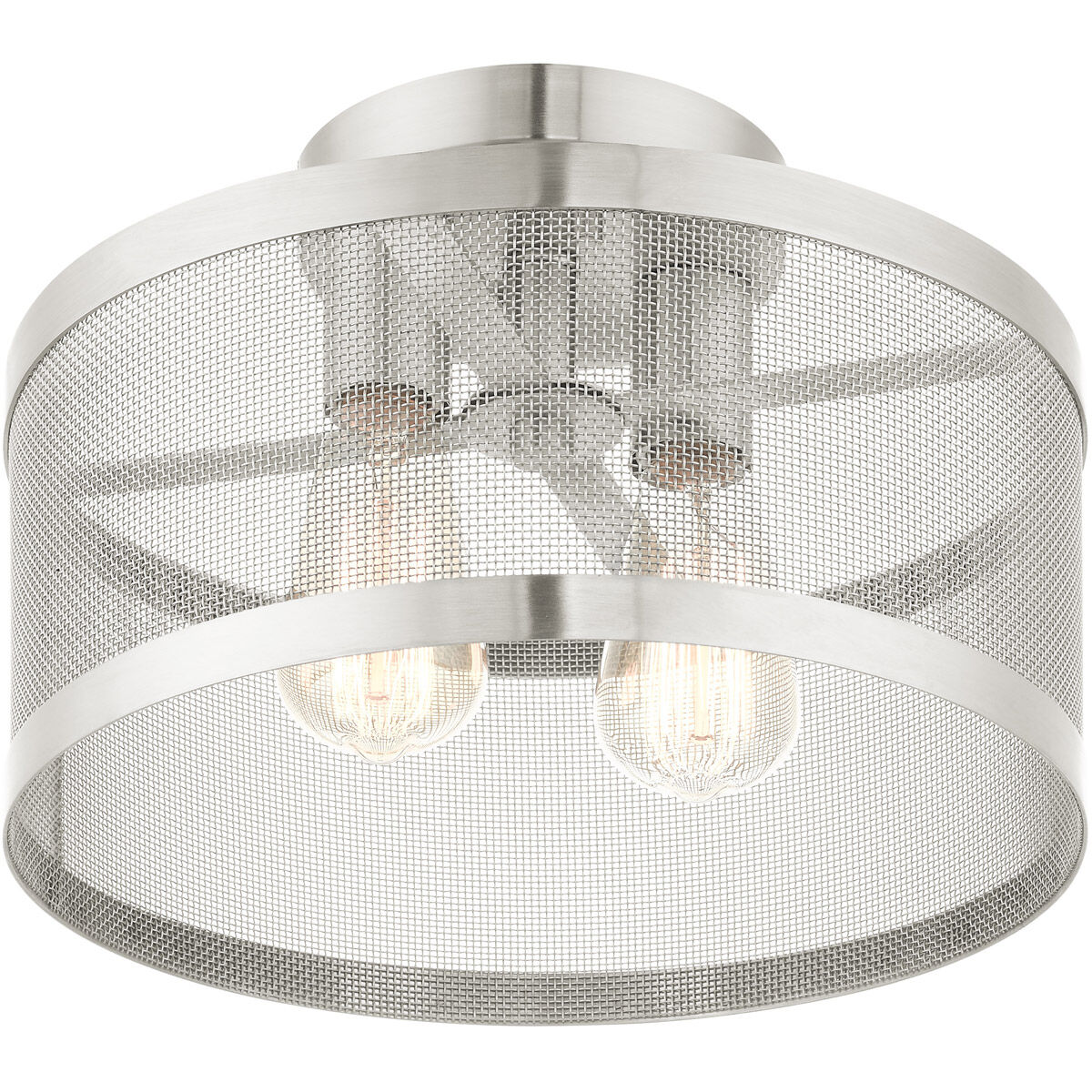 Industro 2 Light 13 inch Brushed Nickel Semi Flush Ceiling Light