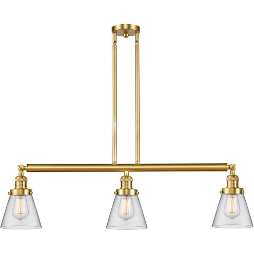 Franklin Restoration Small Cone 3 Light 39 inch Satin Gold Island Light Ceiling Light in Clear Glass, Franklin Restoration