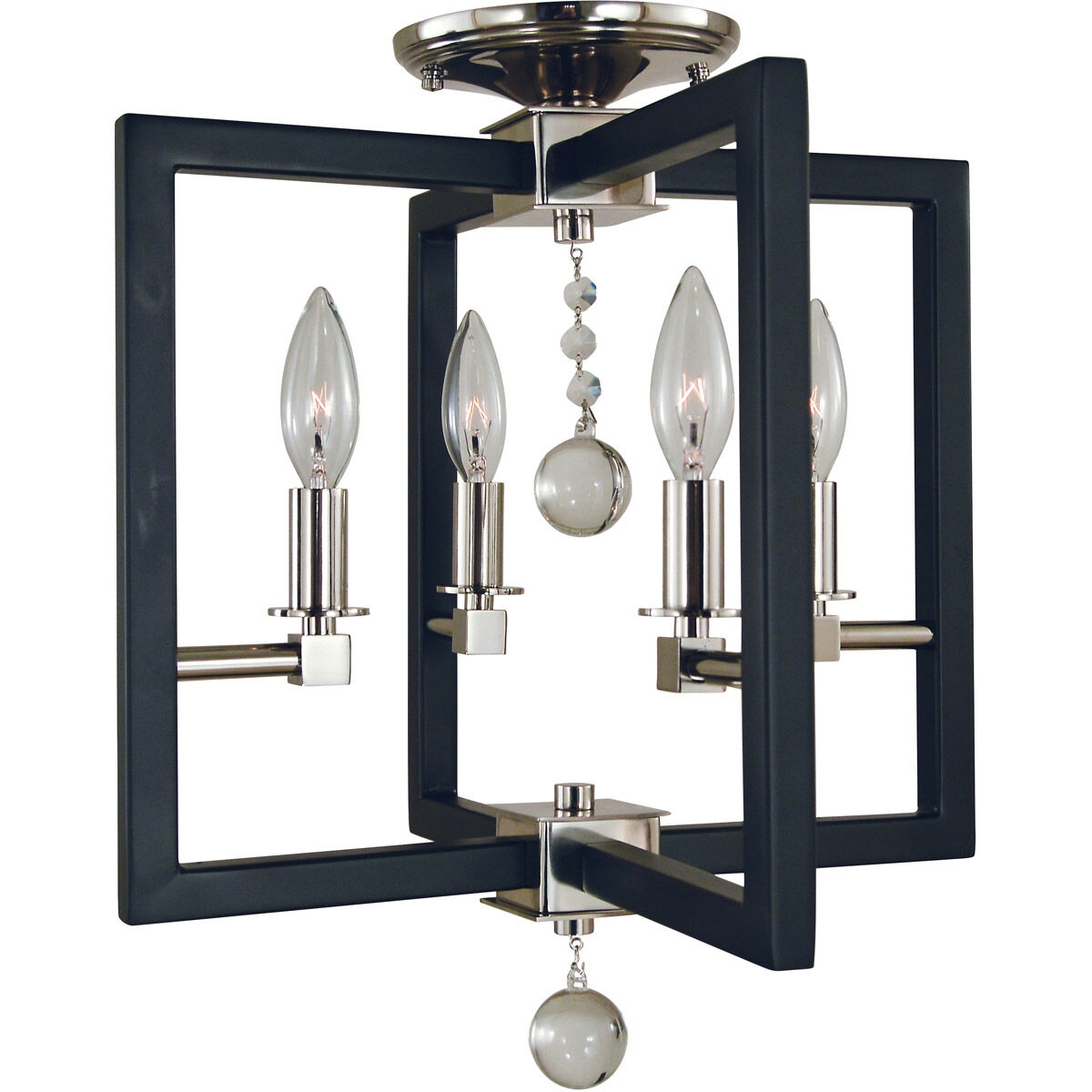 Minimalist Elegant 4 Light 14 inch Polished Nickel/Matte Black Dual Mount Chandelier Ceiling Light, Dual Mount