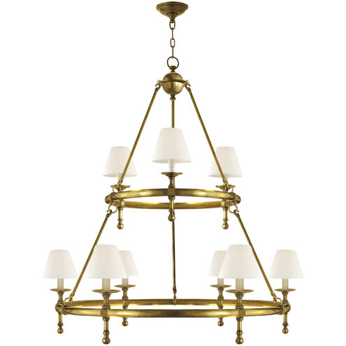 Chapman & Myers Classic2 9 Light 45 inch Hand-Rubbed Antique Brass Two-Tier Ring Chandelier Ceiling Light in Linen