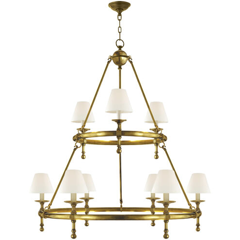 Chapman & Myers Classic2 9 Light 45 inch Hand-Rubbed Antique Brass Two-Tier Ring Chandelier Ceiling Light in Linen