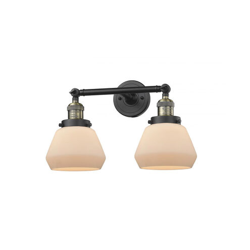 Franklin Restoration Fulton 2 Light 17 inch Black Antique Brass Bath Vanity Light Wall Light in Matte White Glass, Franklin Restoration