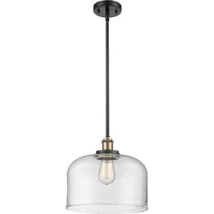 Ballston X-Large Bell LED 8 inch Black Antique Brass Pendant Ceiling Light in Clear Glass